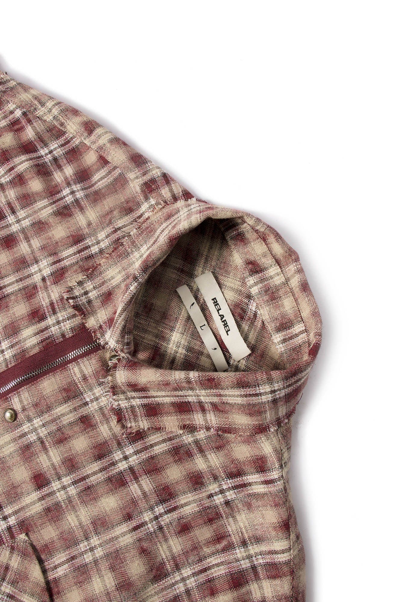 RELABEL Tie-dye Plaid Dual Closure Frayed Shirt