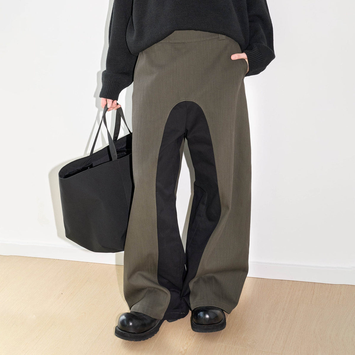 49PERCENT Paneled Color Blocked Zipper Pants