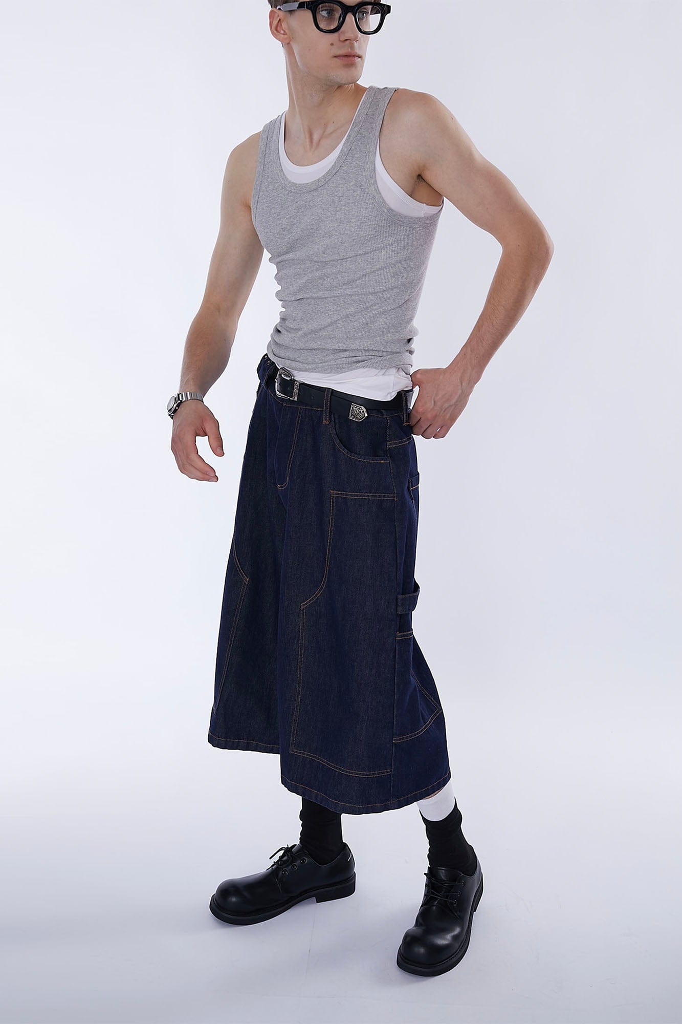 ASSEEN Double-Knee Raw Denim Shorts