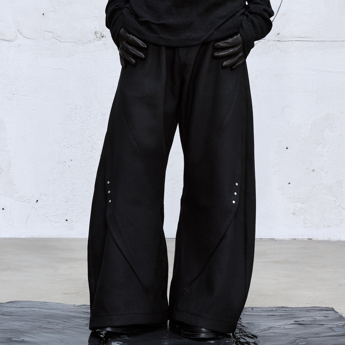 CATSSTAC Curved Draped Wide-Leg Trousers