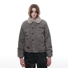 FACEONLAB Distressed Reversible Fuzzy N1 Military Jacket Grey