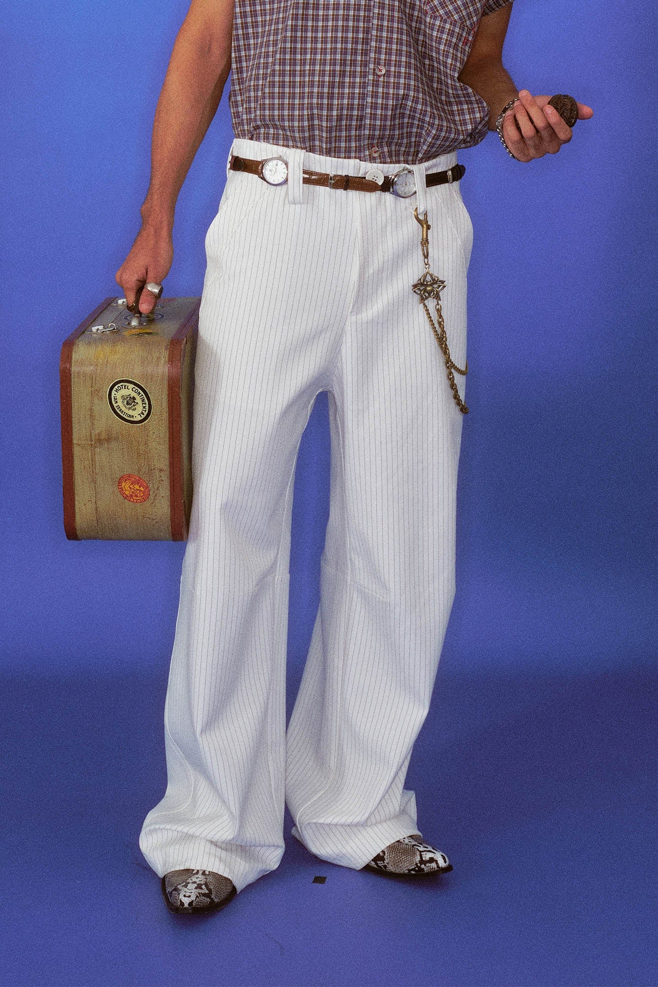 TRECLUB Retro Striped Straight-Leg Trousers
