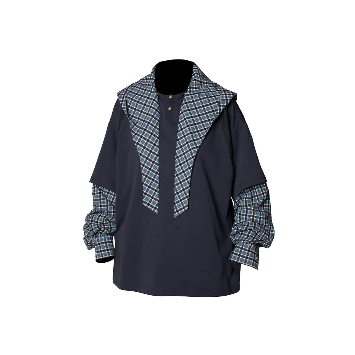 RELABEL Checked Detachable Hood Layered Shirt