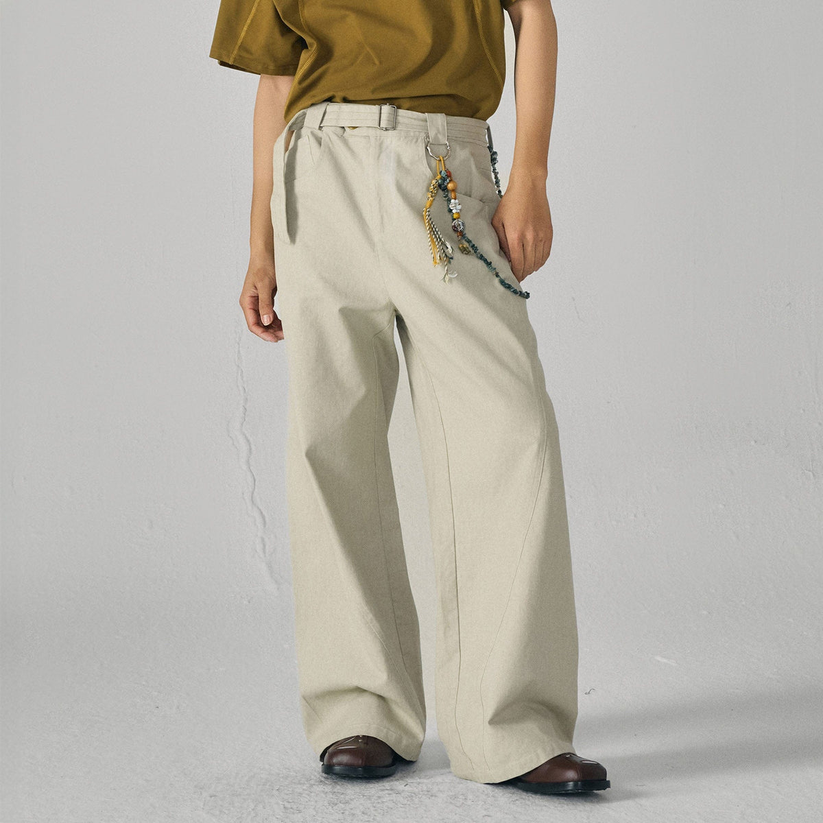GONGHE REPUB Arc Spliced Strap Belt Pants