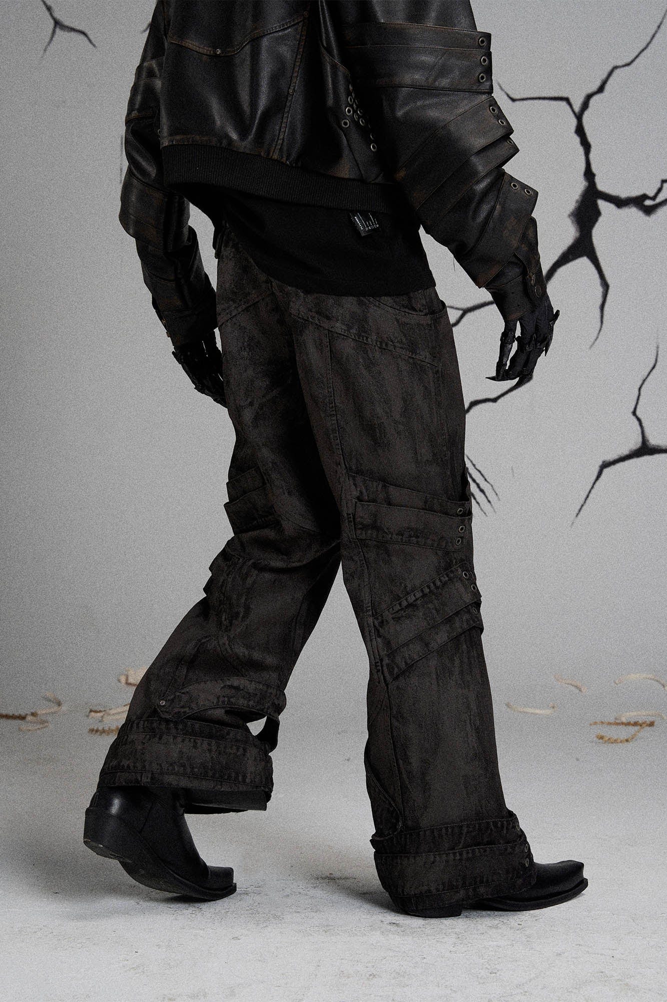 FLYERRER Mutation Layered Strap Distressed Wide-Leg Pants