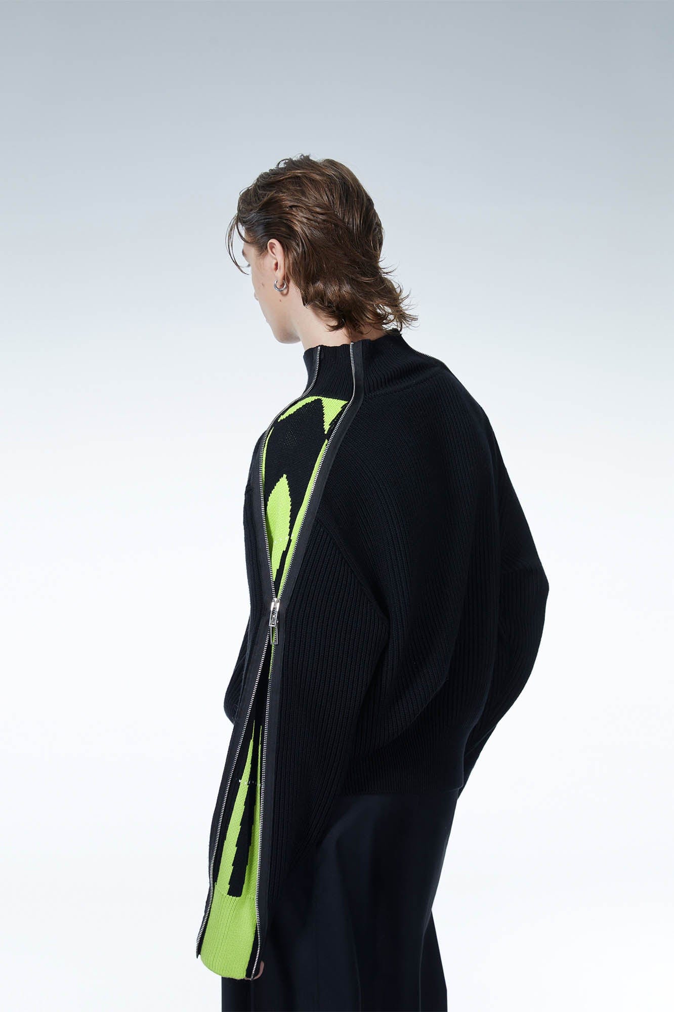 LOSTNFOUND Paneled Side-Zip Mock Neck Sweater