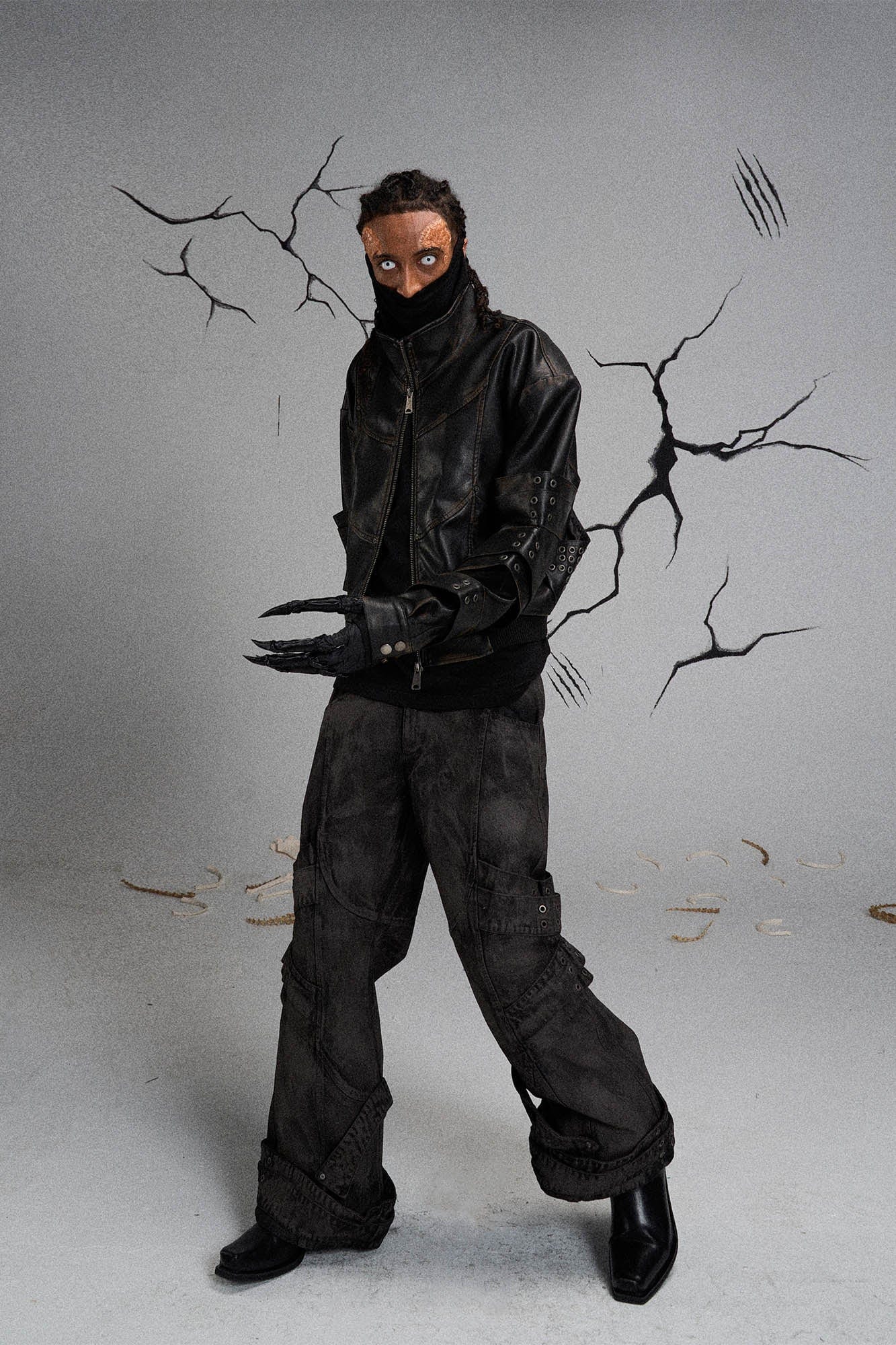 FLYERRER Mutation Layered Strap Distressed Wide-Leg Pants