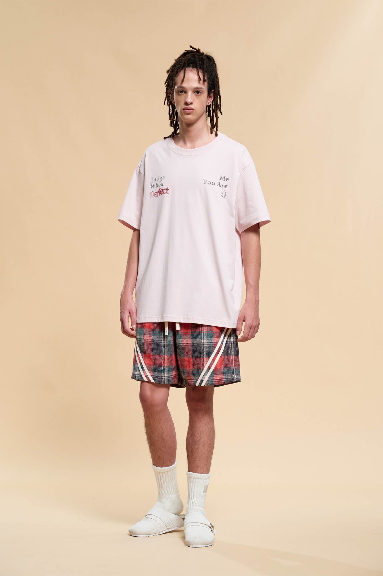 BONELESS Plaid Distressed Drawstring Shorts