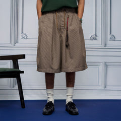 UNLIMITED MOTE Pleated Wide-Leg Drawstring Shorts Houndstooth