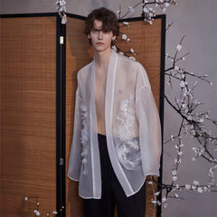 JIECHI Feathered Sequin Sheer Kimono Jacket
