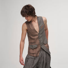 ILNya Nieternite Nifutur Asymmetrical Panelled Contrast Back-Tie Vest Brown