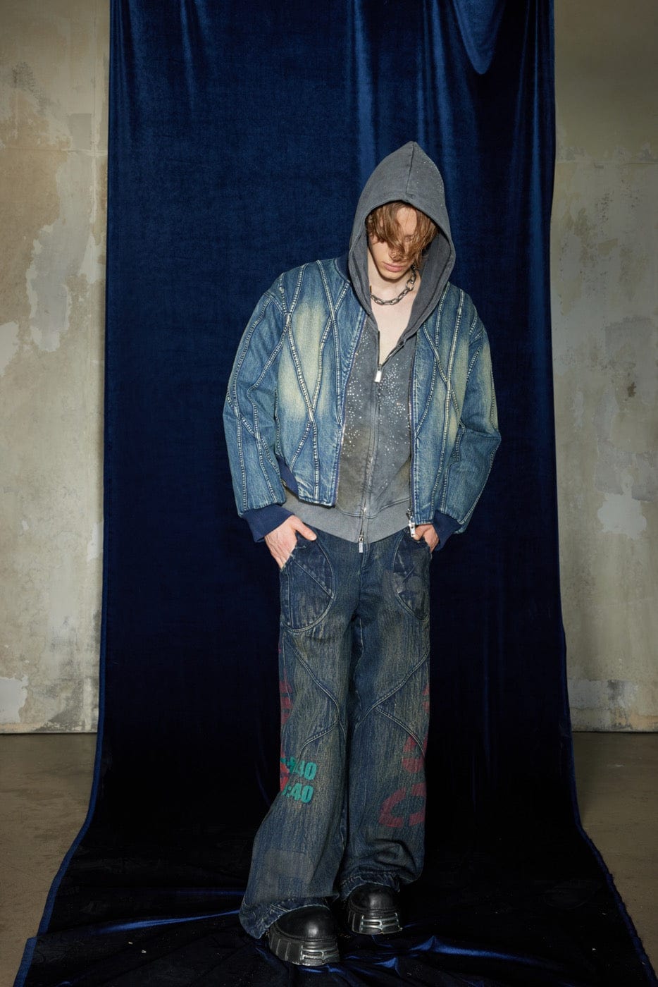 DND4DES Deconstructed Washed Denim Bomber Jacket