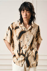 EPIC POETRY Ink Splash Cuban Half Shirt Brown