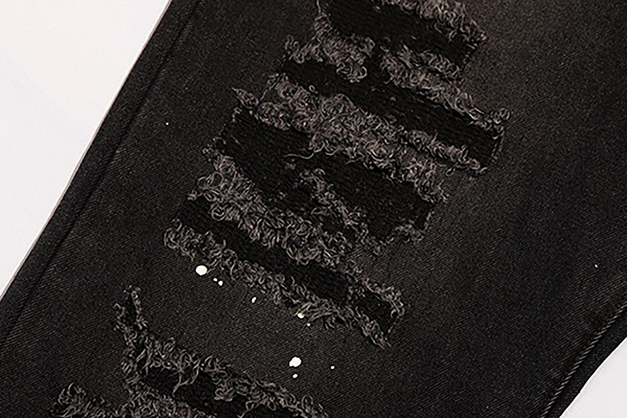 BLACK8MOB Ripped Splatter Straight-Leg Jeans