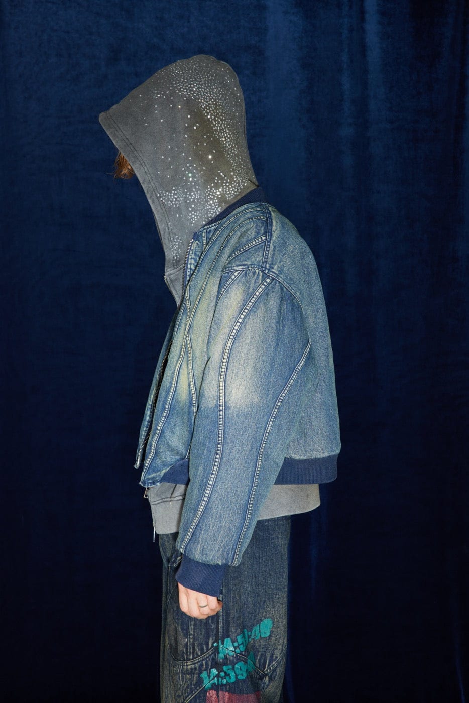DND4DES Deconstructed Washed Denim Bomber Jacket