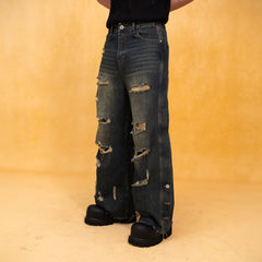 CLP Distressed Buttoned Wide-Leg Jeans