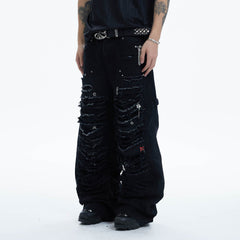 DND4DES Shredded Rivet-Paneled Baggy Jeans