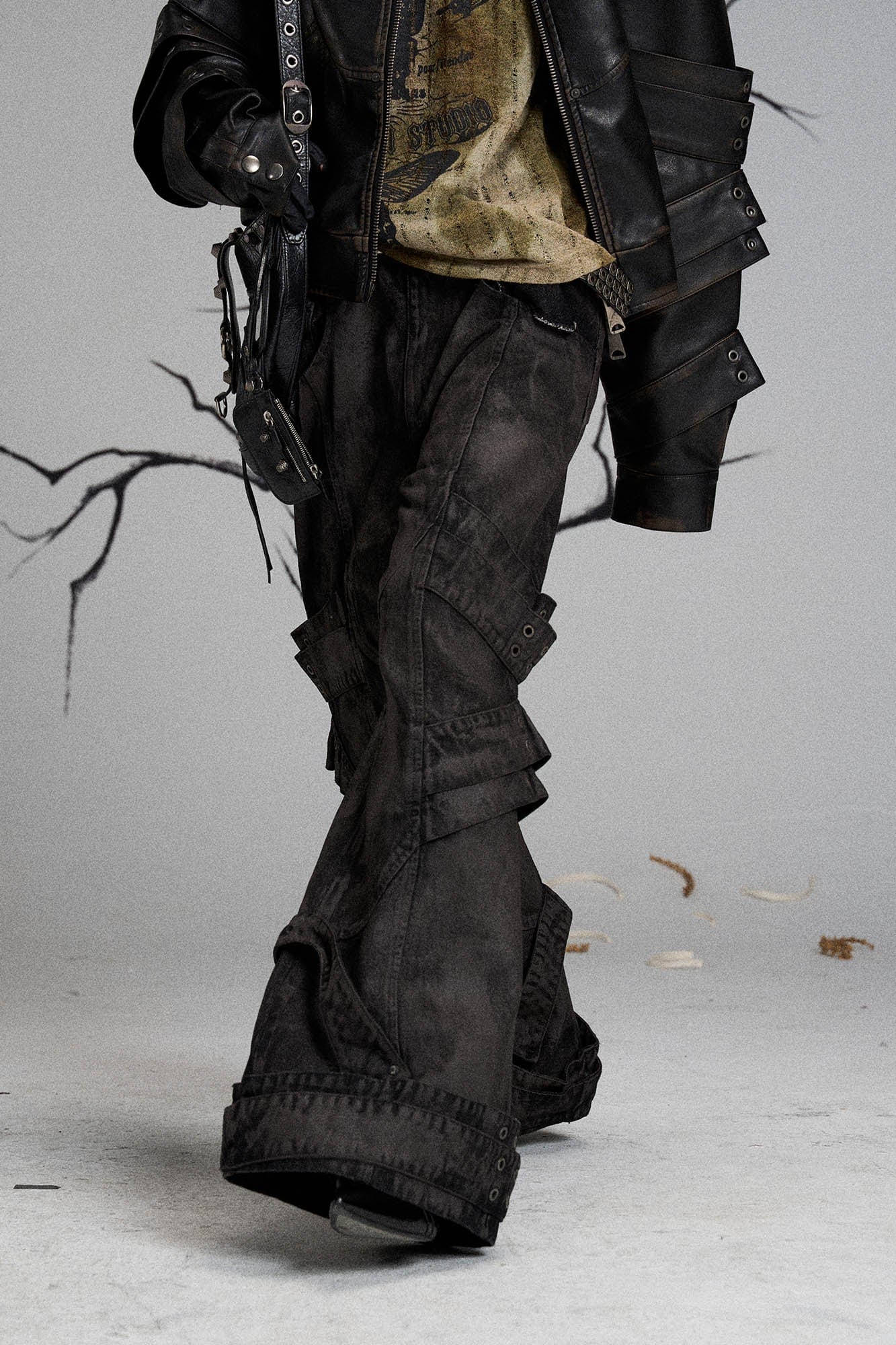 FLYERRER Mutation Layered Strap Distressed Wide-Leg Pants