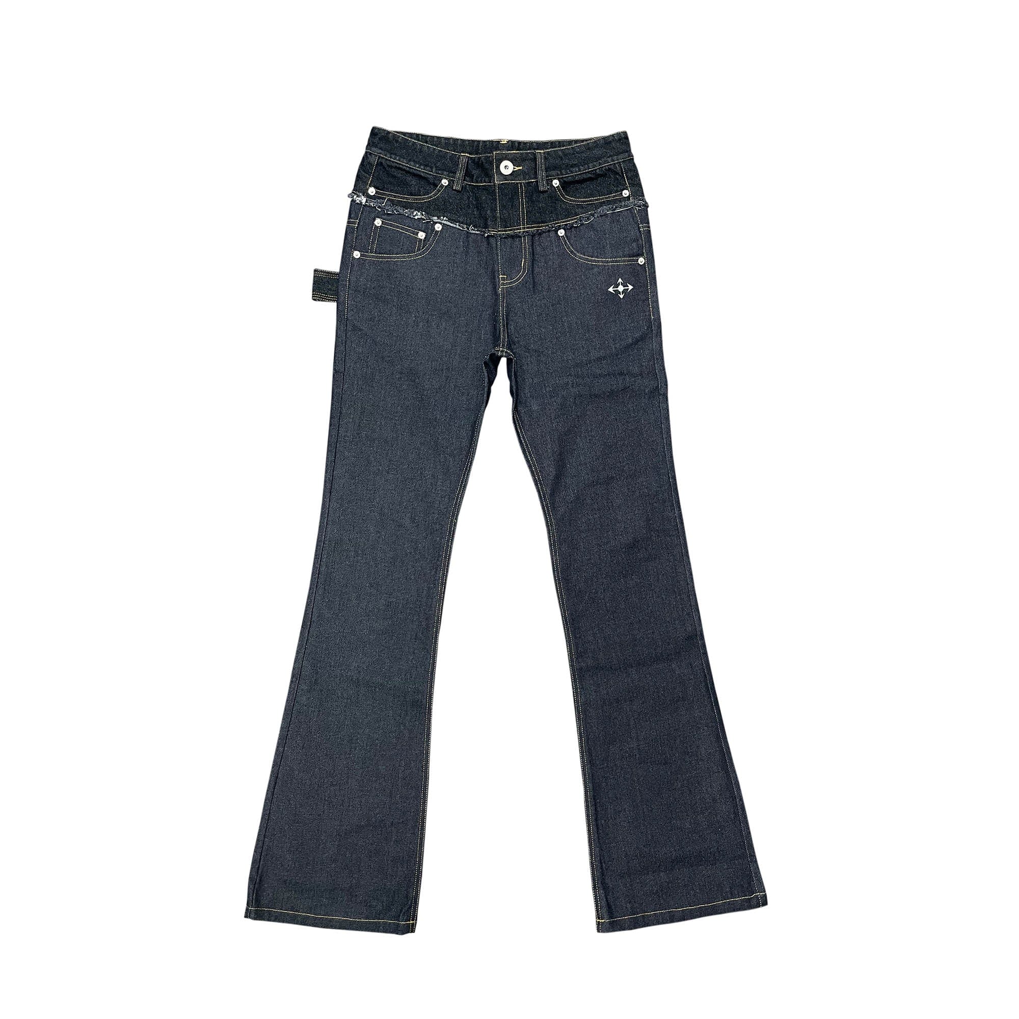 PHANTOMHUNTER Double-Waist Spliced Straight-Leg Fitted Jeans