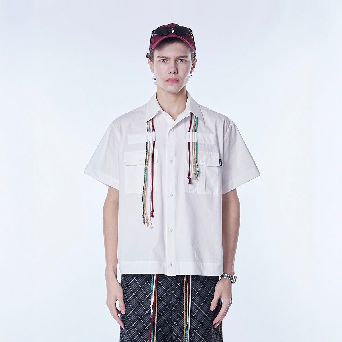 ASSEEN Cord Tassel Pocket Half Shirt