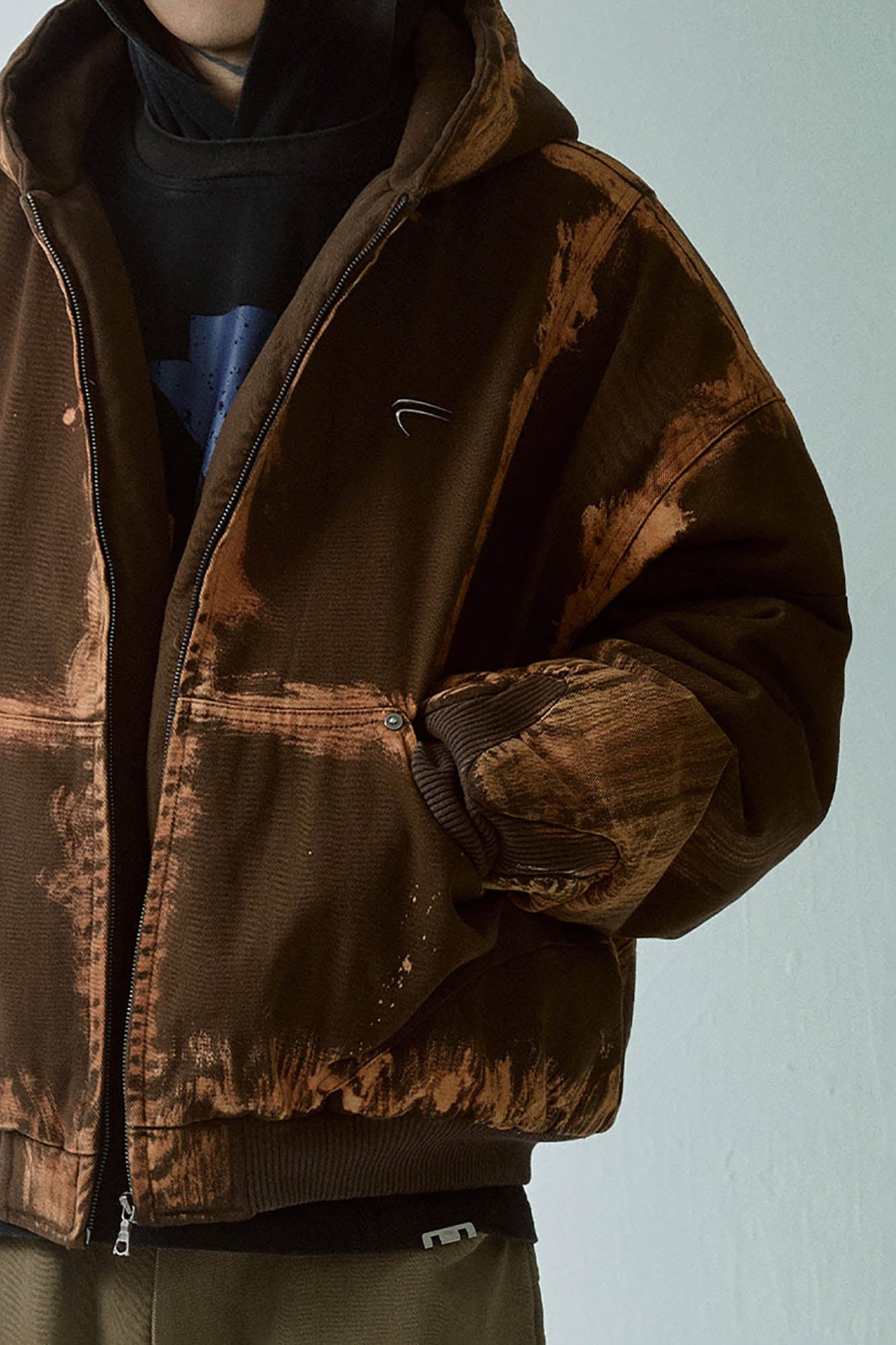 F2CE Brushed Stitch Distressed Hooded Cotton-Padded Jacket
