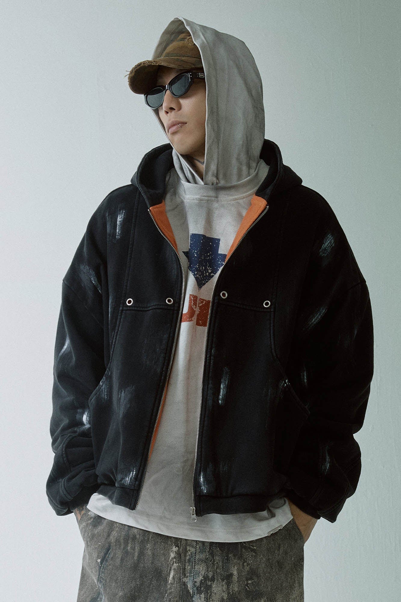 F2CE Brush-Paint Streak Hooded Jacket
