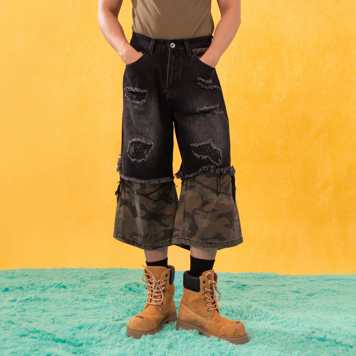 CLP Distressed Layered Camo Cargo Shorts
