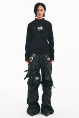 EMBRYO Deconstructed Faux Leather Bone Wrinkled Wide-Leg Pants