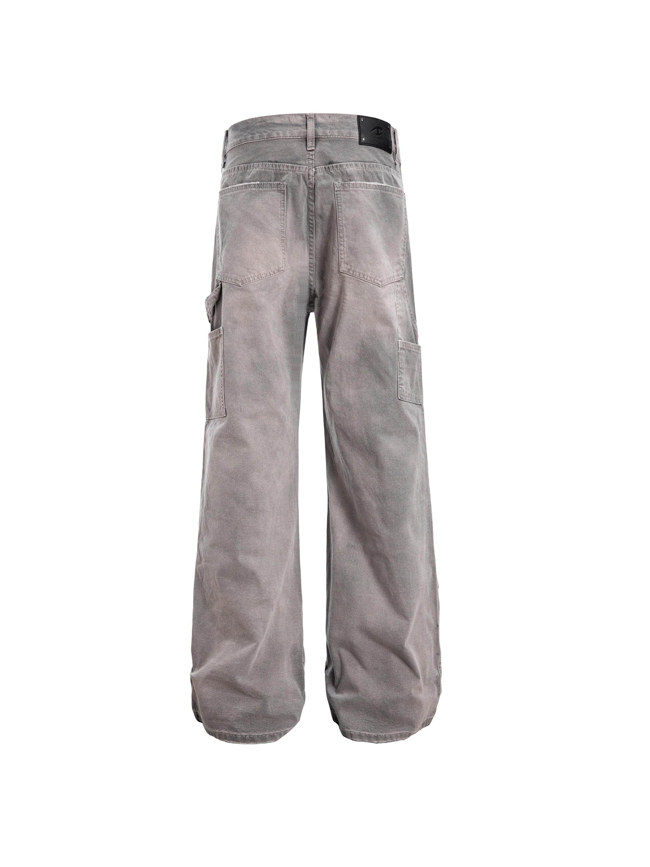 CATSSTAC Distressed Double-Knee Carpenter Straight-Leg Jeans Gray