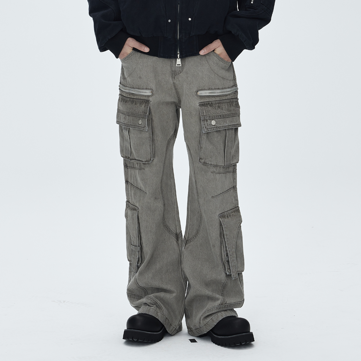 CATSSTAC Washed Multi-Pocket Utility Straight-Leg Jeans