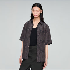 OPICLOTH Retro Textured Leaf Full-Print Half Shirt