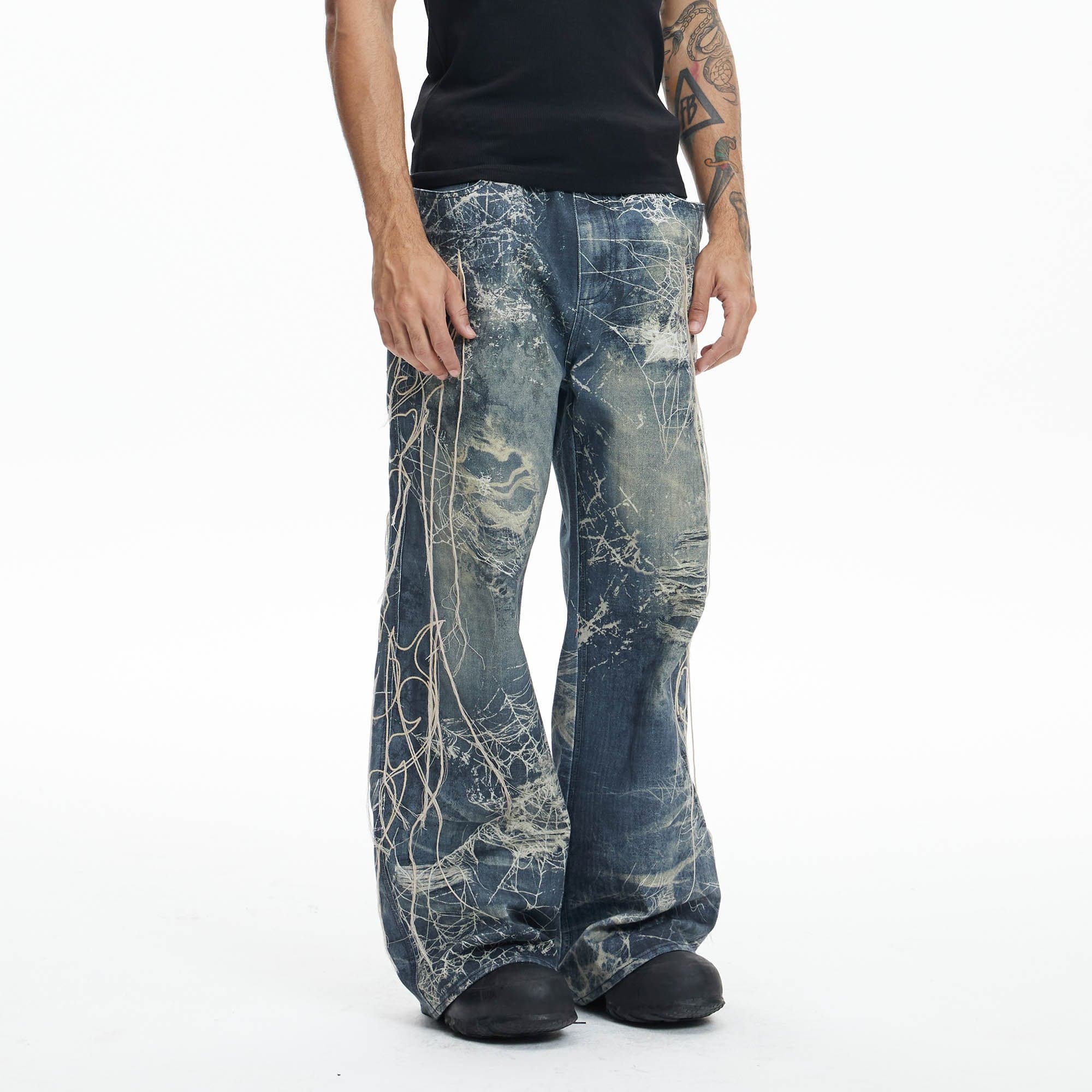 DND4DES Distressed Spider Web Embroidered Jeans