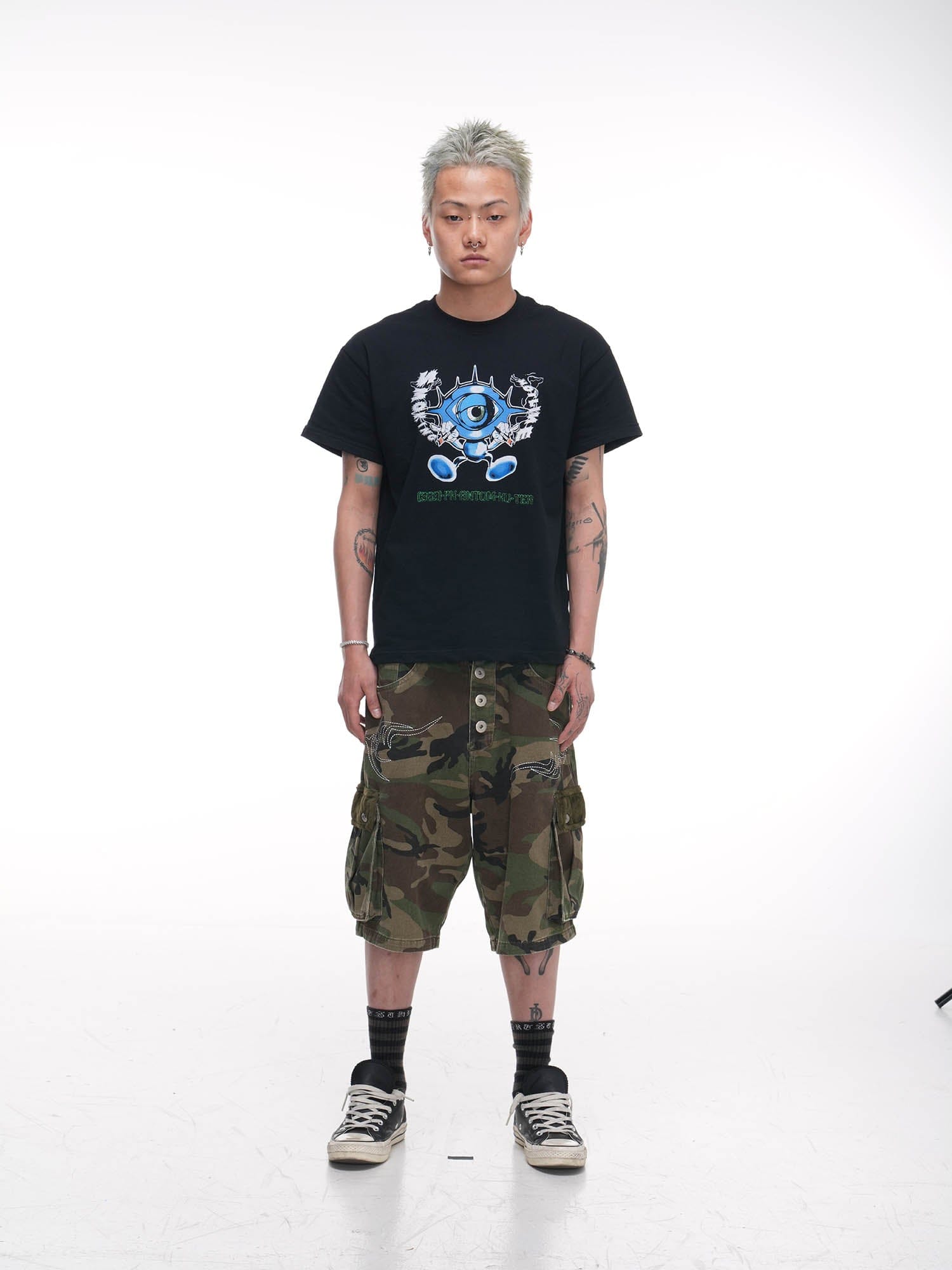 PHANTOMHUNTER Cartoon Eyeball Graphic Embroidered T-Shirt