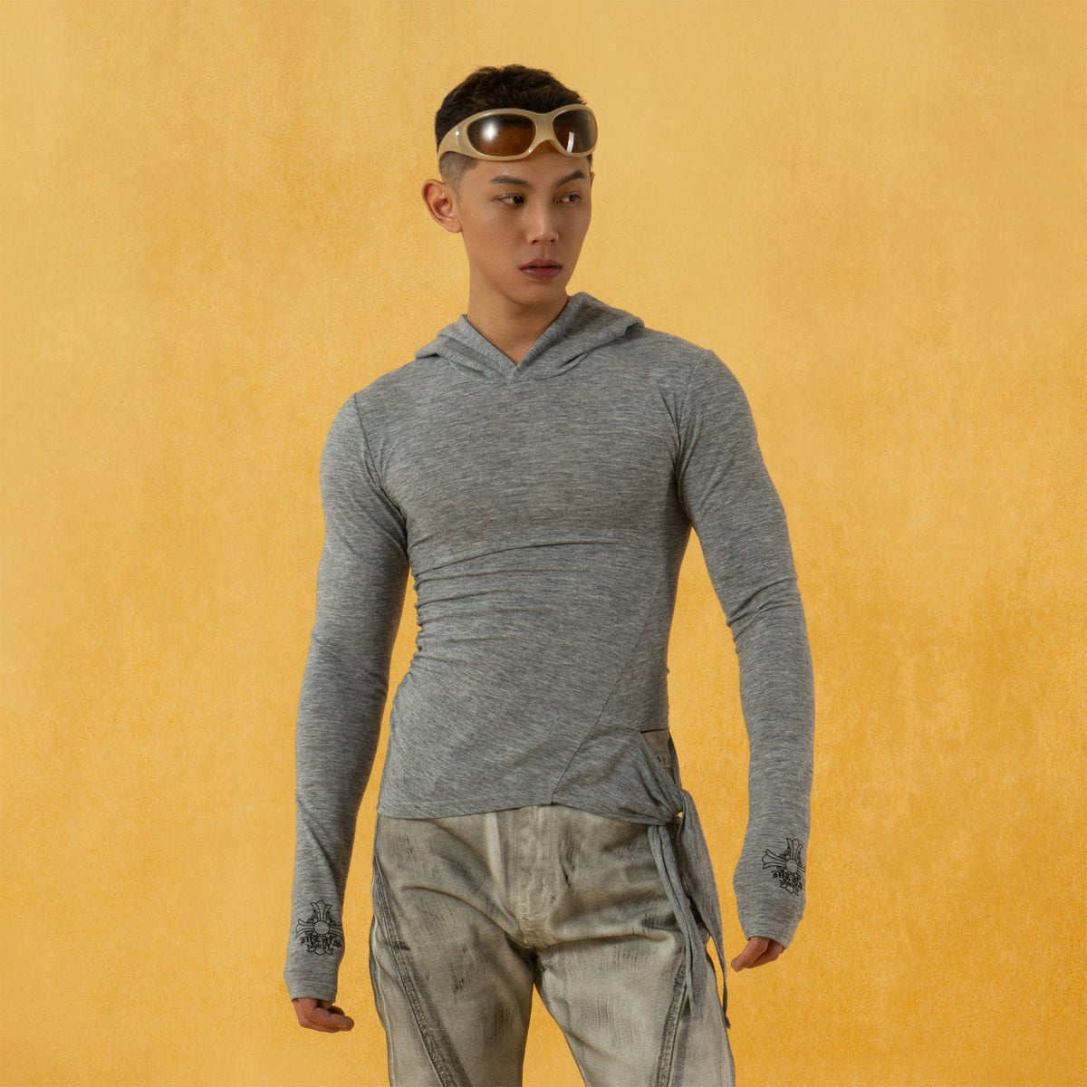 CLP Pleated Slim Fit Hoodie Long-Sleeve T-Shirt