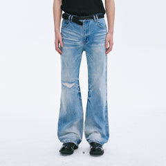 CATSSTAC Frost-Washed Distressed Straight-Leg Jeans
