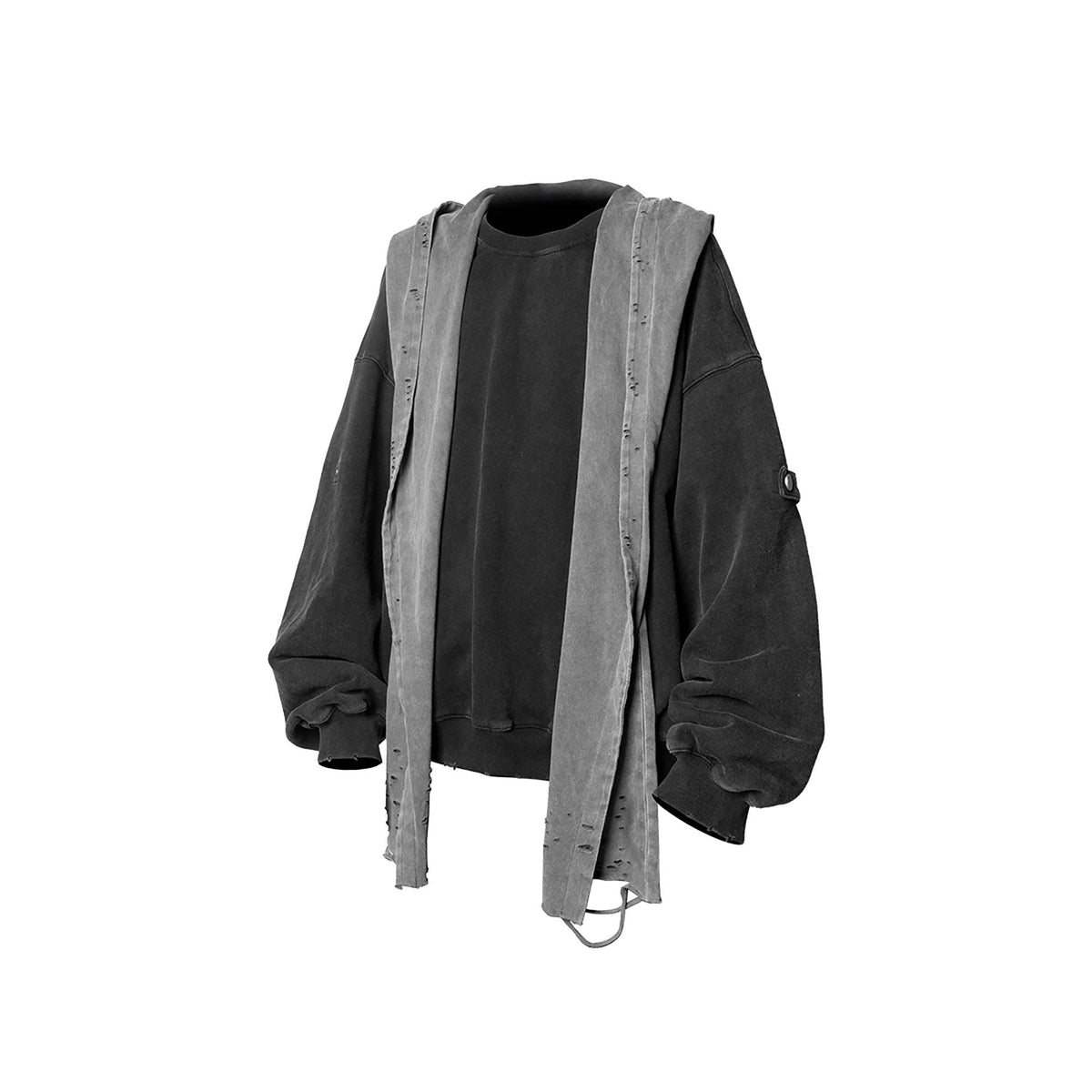 RELABEL Detachable-Hood Distressed Ripped Sweatshirt