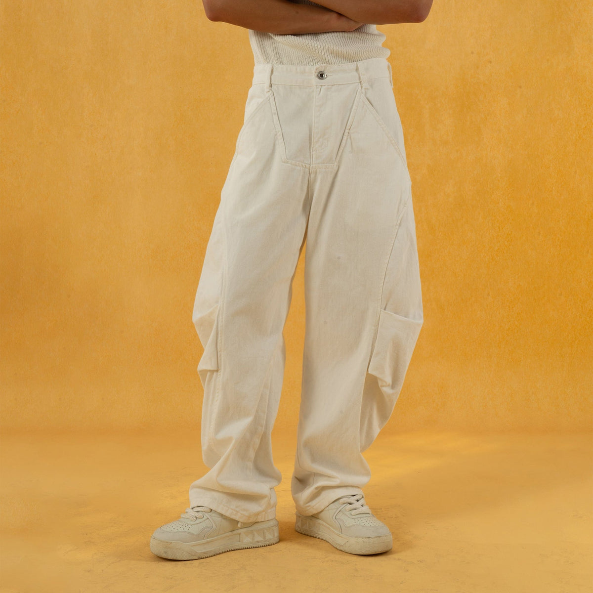 CLP Deconstructed Pleated Button Wide-Leg Pants