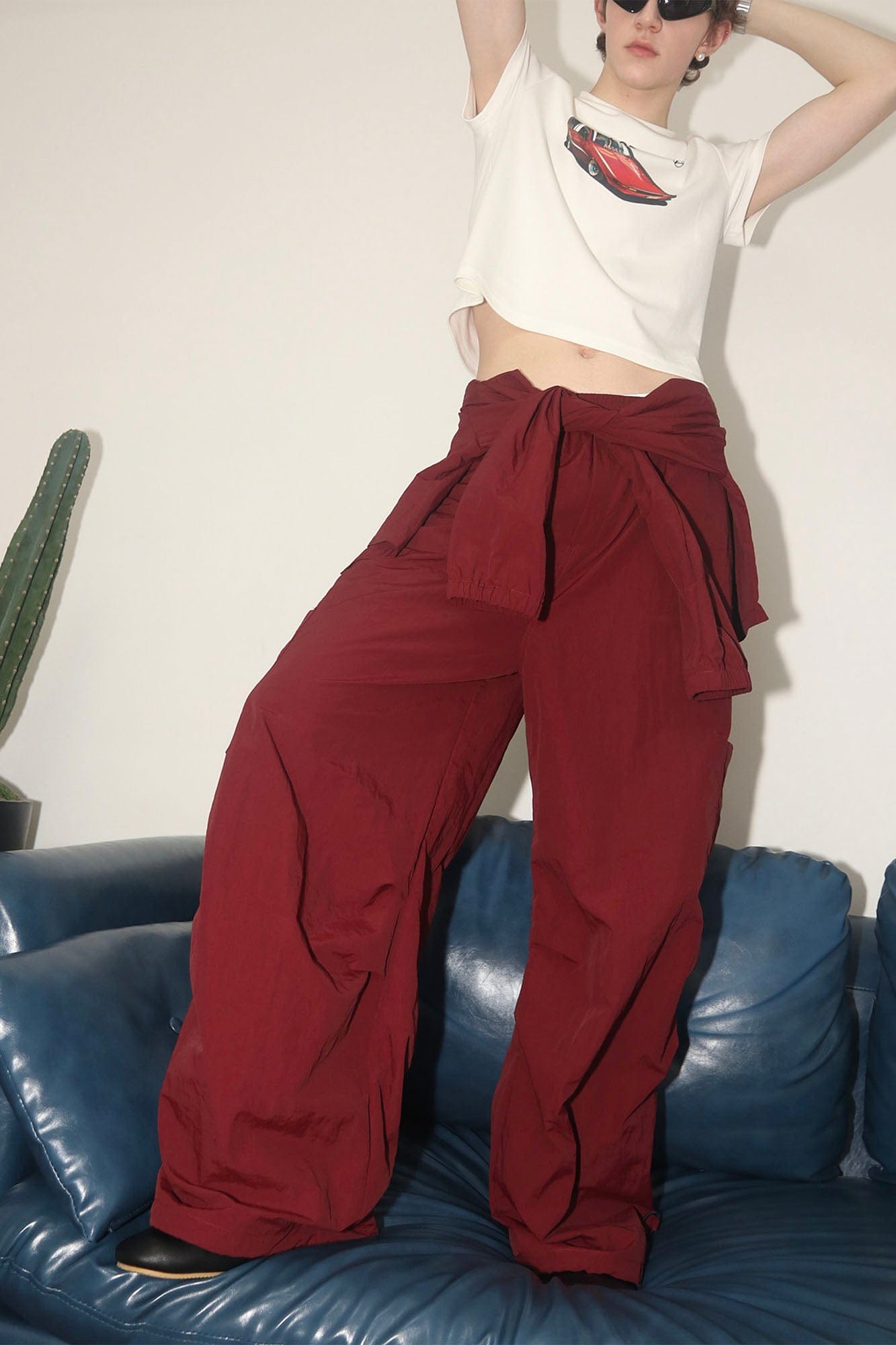 ASSEEN Detachable Draped Flap Wrinkled Parachute Pants