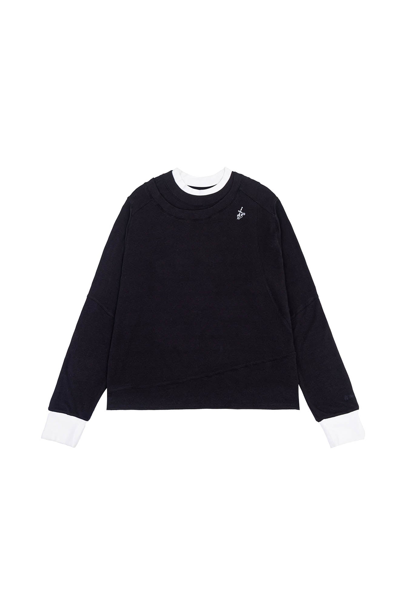IN EXISTENCE Layered Asymmetrical Neck Embroidered Long-Sleeve Tee