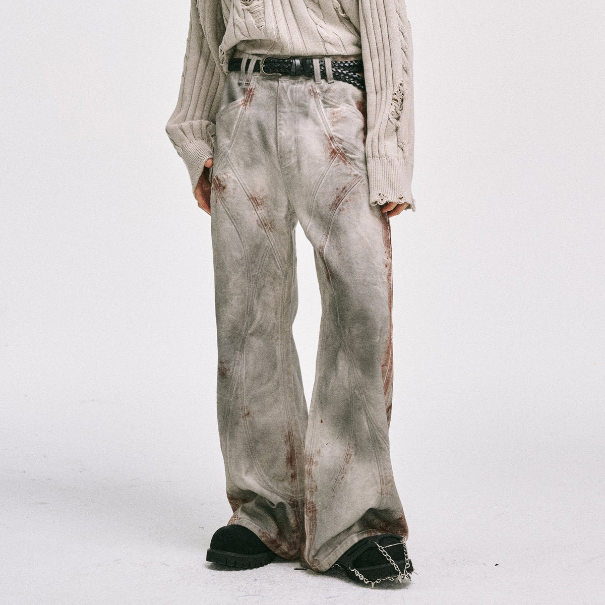 CATSSTAC Rusted Deconstructed Wide-Leg Jeans