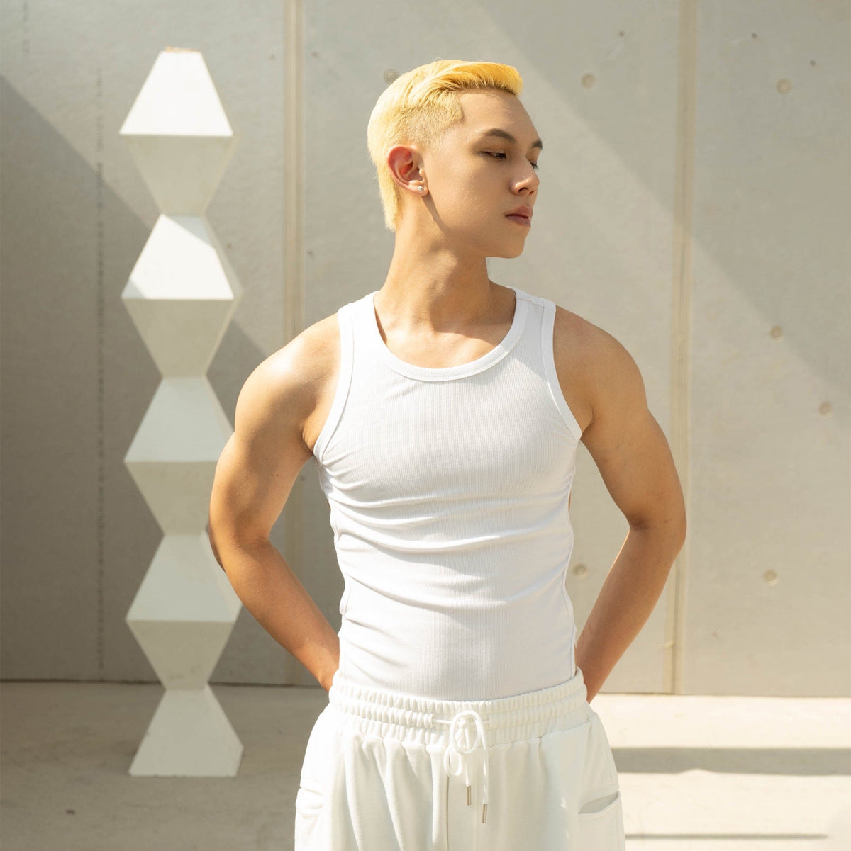 CLP Slim Hollowed Tank Top White