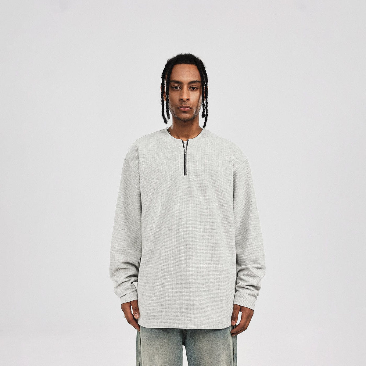 BONELESS Collarless Half-Zip Waffle L/S Tee