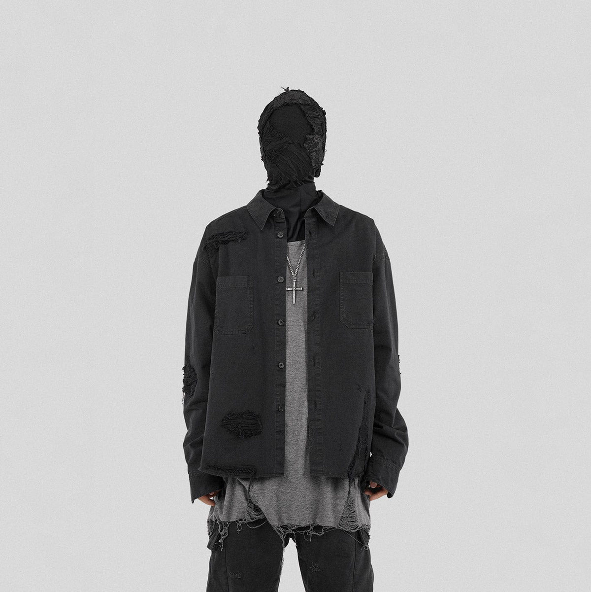 UNDERWATER Ripped Overshirt Black