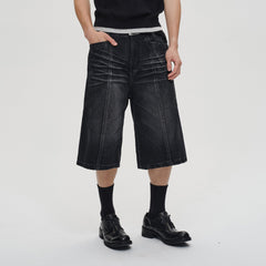 CATSSTAC Whisker-Wash Middle-Spliced Wide-Leg Shorts