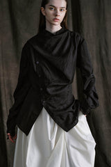 ILNya Nieternite Nifutur Asymmetrical Sheer Draped Button-Up Shirt