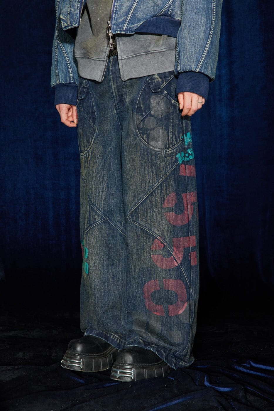 DND4DES Spliced Graffiti Wide-Leg Jeans