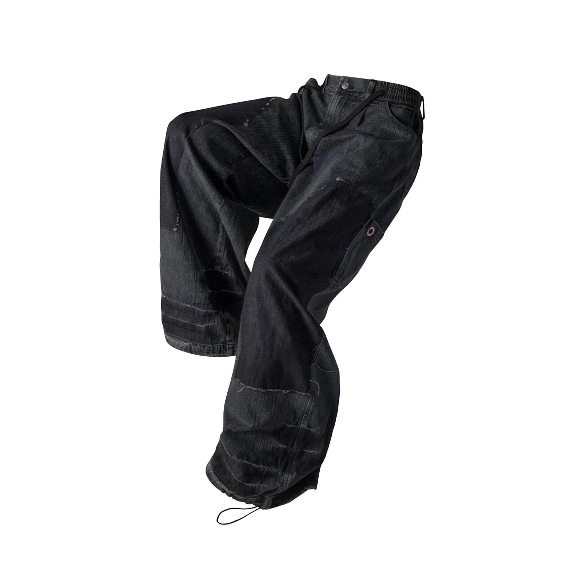 RELABEL Double-Knee Patch Washed Drawstring Jeans