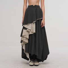 ILNya Nieternite Nifutur Asymmetrical Layered Stripe Ruffled Maxi Skirt