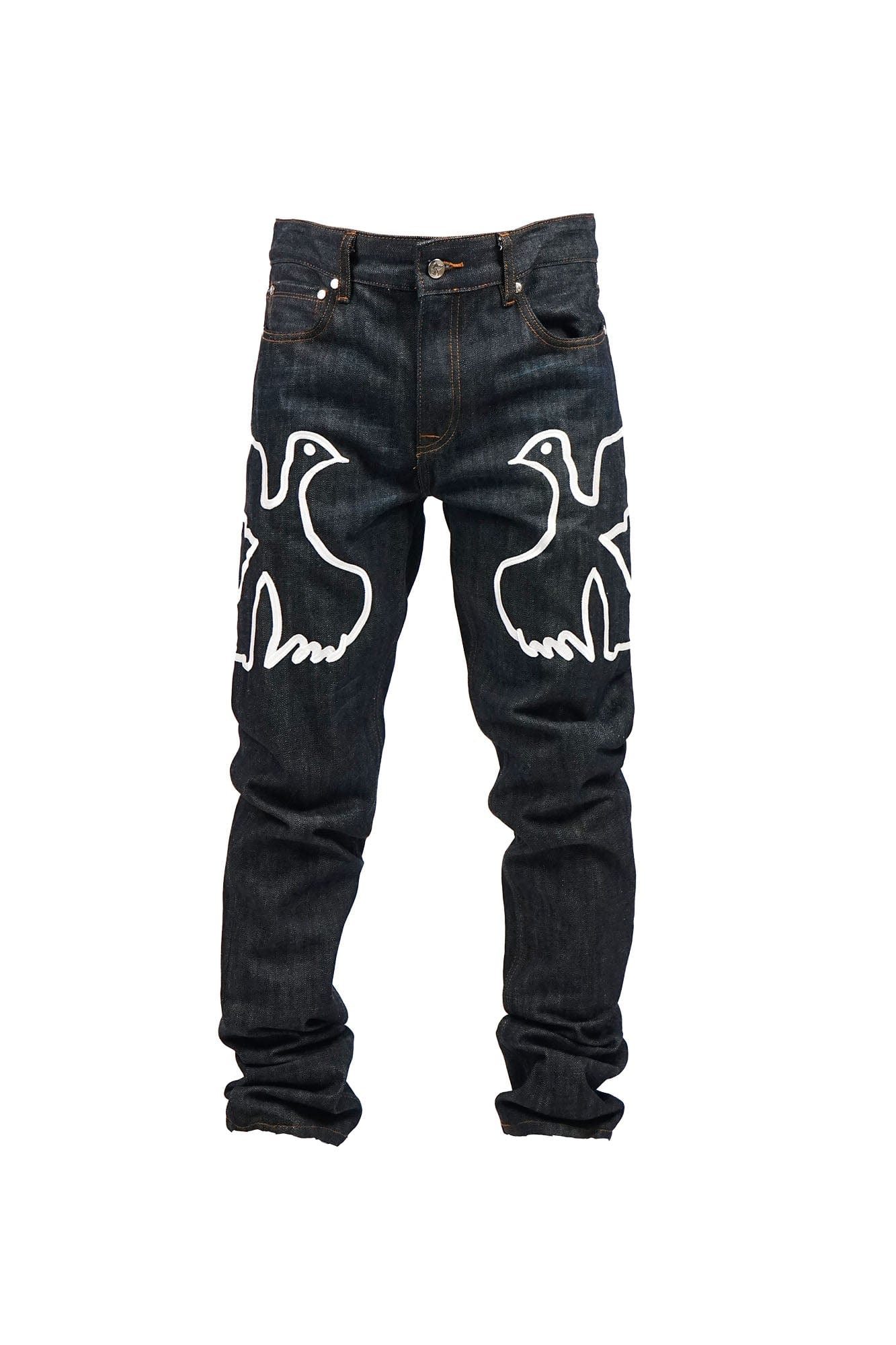 VINKID Peace Dove Embroidery Raw Jeans