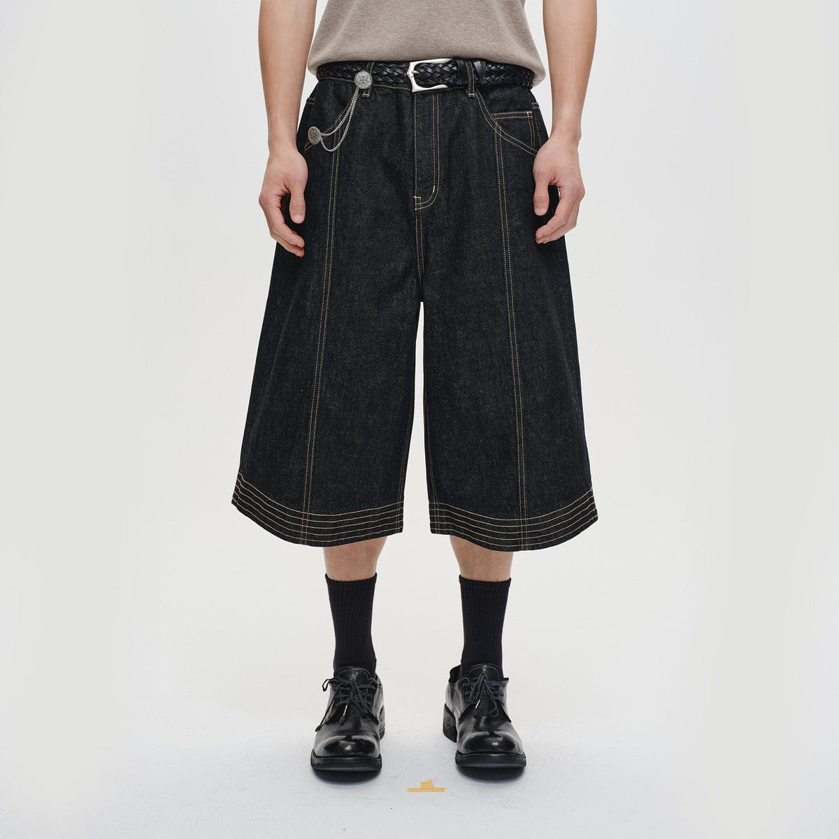 CATSSTAC Contrast Stitch Middle Spliced Raw Denim Jeans